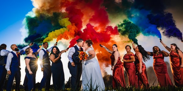 Colorful Smoke Bomb Pride Wedding Portrait by Kelly Knaub Photography